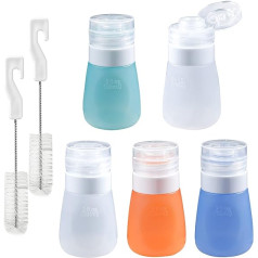 Webake Salad Dressing Bottle Silicone 55ml Portable Salad Dressing Shaker Container Squeeze Bottle with 2 Cleaning Brushes for Salad, Sauce