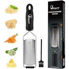 Bugucat Parmesan Grater, Premium Zester Grater, Cheese Grater, Nutmeg Grater, Stainless Steel, Ginger Grater, Lemon Grater, Fruit Peeler with Protective Cover and Brush, Kitchen Grater for Fruit,