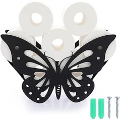 SUMNACON Black Metal Toilet Roll Holder, Standing Paper Holder, Toilet Roll Holder, No Drilling, Wall Mounting, Decoration for Bathroom, Kitchen, Butterfly Shape