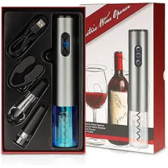 Electric Corkscrew, USB Charging Wine Opener Set, Electric Bottle Opener, Vacuum Stopper, Foil Cutter, Wine Aerator Pourer for Parties, 4-in-1 Gift Set