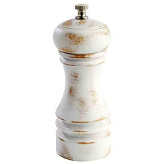 APS Professional Vintage Salt Mill (Diameter x Height): 5.5 x 15 cm, 200 g, Small Spice Mill Made of German Beech Wood in Vintage Look, Stainless Steel Grinding Mechanism, Smoothly Adjustable Grinding Level, White