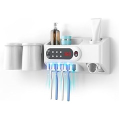 KEAGAN Toothbrush Holder, UV Sterilized Toothbrush Holder, USB Rechargeable Automatic Toothpaste Dispenser, 2 Magnetic Cups, 5 Brush Slots