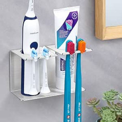 Toothbrush Holder Electric Toothbrush Holder, WAYASI Toothbrush Holder Wall No Drilling Toothbrush Head Holder Toothpaste Dispenser Bathroom, SUS304 Stainless Steel Toothbrush Holder Organiser