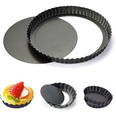 22,9 cm Antihaft-Torten- und Quiche-Pfanne mit abnehmbarem Boden und 4 Mini-Tortenpfannen, 10,2 cm, robuste Geriffelte Seite für Kuchen, Moussekuchen, Dessertbacken (5 Stück)