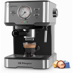 Orbegozo EX 5500 Coffee Machine for Espresso and Cappuccino, 20 Bar Pressure, Thermometer, Removable Container of 1.5 Litres, Steam Sprayer, 1100 W, Multi-Coloured