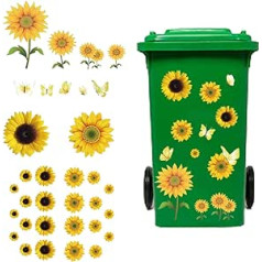 Pack of 31 Wheelie Bin Stickers Weatherproof Sunflowers Decoration Wheelie Bin Stickers Self-Adhesive Sunflowers Waterproof Stickers for Wall Door Bin Fridge