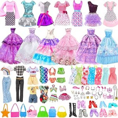 Alviller 55 Pieces Doll Clothes Outfit Barbie Doll Accessories Mini Dress Party Dress Bikini Set Tops Pants Jewelry Accessories Random Style for 11.5 Inch Girl Doll