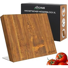 KITCHME Premium Knife Block [XL] Magnetic - High-Quality Acacia Wood Knife Block - Extra Large Magnetic Knife Holder for up to Seven Kitchen Knives - Extra Strong Magnet - Without Knife