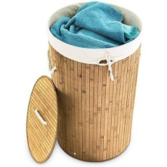Relaxdays Bamboo Laundry Basket Foldable Laundry Basket with Lid Volume 70 L Cotton Round Diameter 41 cm Choice of Colours, 41 x 41 x 65 cm