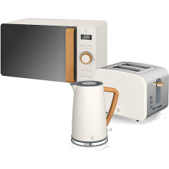 Swan Nordic Set Desayuno tējkanna 1,7 l 2200 W maizes tosteris ar platu spraugu 2 šķēles Mikroviļņu krāsns 20 l digitālais moderns dizains koka efekts balts