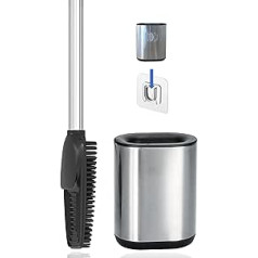 arteneur® 3-in-1 Silicone Toilet Brush with Toilet Brush Holder, Long Handle Made of Stainless Steel, Hygienic scraper with Slats for Bathroom and Guest Toilet