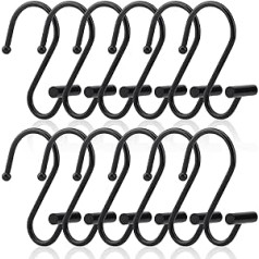 12 Pieces Metal Shower Curtain Hooks, Rustproof Rings for Bathroom Curtain Rod, T Bar, Decorative Shower Curtain Hooks (Black)