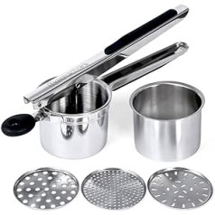 Rorence Stainless Steel Spaetzle/Potato Press with 3 Interchangeable Discs & Inner Cup & Silicone Handles, Spaetzle Press - Black