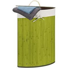 Relaxdays Corner Laundry Basket Bamboo Folding Laundry Basket 60 Litres Space-Saving Laundry Bag Cotton 65 x 49.5 x 37 cm Choice of Colours, 60 l