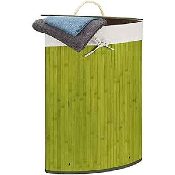 Relaxdays Corner Laundry Basket Bamboo Folding Laundry Basket 60 Litres Space-Saving Laundry Bag Cotton 65 x 49.5 x 37 cm Choice of Colours, 60 l