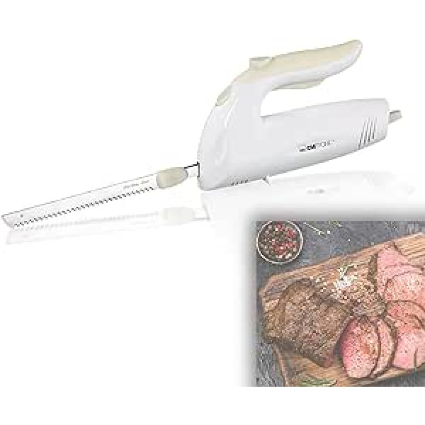bmf-versand® Electric Knife for Meat Bread with Stainless Steel Double Blades Including Cleaning Cloth - Electronic Knife Powerful 150 Watt Motor - Quiet Dishwasher Safe Rustproof White