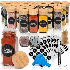 Deco Haus® Square Spice Jars with Wooden Lids Set of 24 [+ Labels & Shaker Insert] - Spice Jars Set Glass - Spice Container Spice Jars - Spice Storage - Container for Spices - Spice Storage