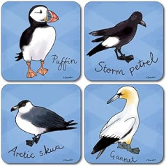 British Seabirds Square Coasters 9.5cm - Blue/Multicoloured (Pack of 4)