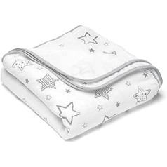 MAKIAN Cuddly Blanket Summer Baby Blanket Stars - 120 x 120 cm, 100% Cotton, Oeko-Tex® Standard 100 Tested / Children's Blanket for Sleeping, Swaddling, Crawling & Playing - White Grey