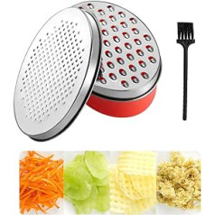 Cheese Grater with Container and Lid, Stainless Steel Box Grater with Storage Container, Grater with 2 Coarse and Fine Grater Plates, Kitchen Grater for Vegetables, Cheese, Chocolate, Lemon (Red)
