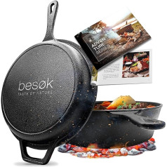 besøk Dutch Oven Cast Iron Pot 2-in-1 with Pan [5 Litres] with Non-Stick Patina Rustproof Heat Resistant Combo Cooker Suitable for Induction Cookers Diameter 27 cm BBQ, Grilling or Bread Baking +