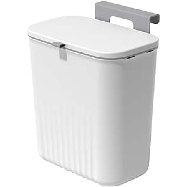 Hanging Trash Can with Lid, 9L Wall Mounted Trash Can Kitchen Compost Bin Plastic Trash Can Waste Bin for Cabinet Door, Bathroom, Bedroom, Offices, White