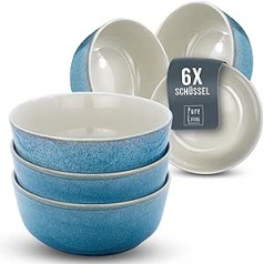 Pure Living Cereal Bowls Set of 6 Stoneware Ibiza - Cereal Bowl Set, Dishwasher, Microwave, Scratch-Resistant - Stylish Small Bowls Set in Beige and Blue - Pure Living Cereal Bowls, Bowls & Bowls
