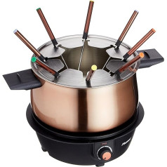 Bestron Electric Fondue Set for up to 8 People, with 8 x Fondue Forks and Continuous Thermostat, Includes Splash Guard, Colour: Copper