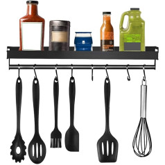 Kitchen Shelf, Kitchen Shelf Wall Kitchen Holder without Drilling with 8 Removable Hooks, Size is 13.5 x 40, Wall Brackets for Hallways, Kitchens, Bathrooms etc., Suitable for Many Places