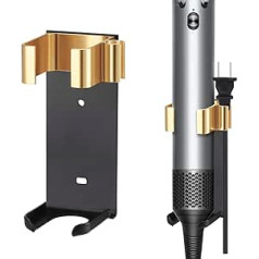 Wall Mount Holder for Dyson Airwrap, Metal Holder Organiser for Straighteners, Straighteners, Various Curly Hair Sticks, High Temperature Resistant, Aluminium (Black and Gold)