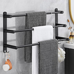 HONPHIER Retractable Towel Rail 43-78 cm Stainless Steel Towel Rail Bathroom Towel Rail Wall Towel Holder with Screws, Towel Rack for Bathroom Kitchen Toilet (Black, 3 Layers)