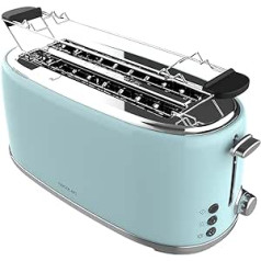 Cecotec Toast&Taste 1600 Retro Double Blue, 4 šķēles, 1630 W, 2 spraugas ar 3,8 cm platumu un garumu, nerūsējošais tērauds, augšējie stieņi, regulējama jauda, drupu savākšanas paplāte