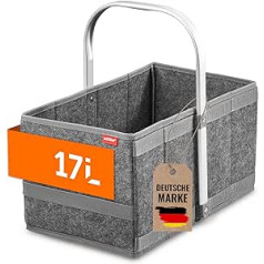 achilles Felt Shopping Basket, Carry Basket with Aluminium Handle, Foldable Felt Basket, Picnic Basket, Shopping Box, Basket, 40 x 24 x 20 cm, Grey