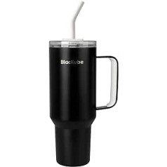 Blackube 1200 ml dzeramā krūze ar vāku un salmiņu, krūze ar vāku un salmiņu, nesatur BPA, necaurlaidīga, liela metāla dzeramā pudele sportam, skolai, fitnesam, āra