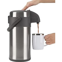 Olerd 4.0 Litre Pump Jugs Thermos Flasks Coffee Dispenser, Stainless Steel Double-Walled Pump Vacuum Insulated Jug with Pump Mechanism, Coffee Carafe, Jug for 24 Cups (Silver)