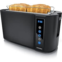 Arendo - Stainless Steel Toaster Long Slot 4 Slice - Touch Panel - Double Wall Housing - 1500 W - Integrated Bun Attachment - 7 Browning Levels - Bread Centring - Remaining Time Display - Memory