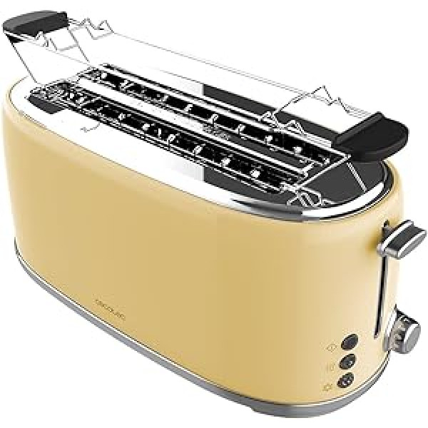 Cecotec Toaster Toast&Taste 1600 Retro Double Beige, 4 šķēles, 1630 W, 2 spraugas ar 3,8 cm platumu un garumu, nerūsējošais tērauds, augšējie stieņi, regulējama jauda, drupu uztvērēja paplāte