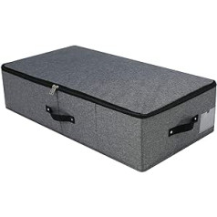 Foldable Sturdy Underbed Storage Box with Handle, Zip Lid, Blankets, Clothes, Duvets, Storage Container for Bedrooms and Wardrobes, 74.5 × 38 × 18 cm, Black Grey