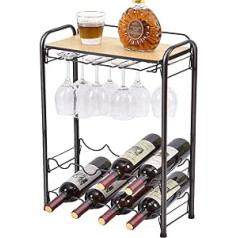 KINGRACK 8 Bottle Wine Rack Metal Wine Rack with Glass Holder & Wine Holder & Table Top, 4 Tier Wine Storage Organiser, Free Standing Wine Holder for Kitchen, Wine Cellar, Bar