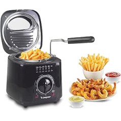 Beper P101FRI100 1L Electric Deep Fryer 950W Removable Steel Basket Lid with Porthole Washable Removable Filter Adjustable Temperature Non-Slip Feet Black