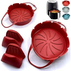 Silicone Air Fryer Pan 2 Pack Non-Stick Fryer Accessories for Fryer Accessories No Oil Container for Air Fryer (18cm + 22cm + Glove, Red)