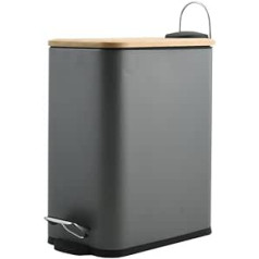 Spirella Erik Cosmetic Bin, 5 Litres, Stainless Steel with Soft-Close Mechanism and Inner Bucket, Bathroom Bin, Soft Close Waste Bin, Anthracite Bamboo