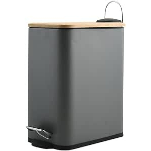 Spirella Erik Cosmetic Bin, 5 Litres, Stainless Steel with Soft-Close Mechanism and Inner Bucket, Bathroom Bin, Soft Close Waste Bin, Anthracite Bamboo