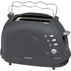 Bomann Toaster TA 246 CB, Compact 2 Slice Toaster, Defrost Function, Warm-up Function, Quick Stop Function, Cool Touch Housing, Grey