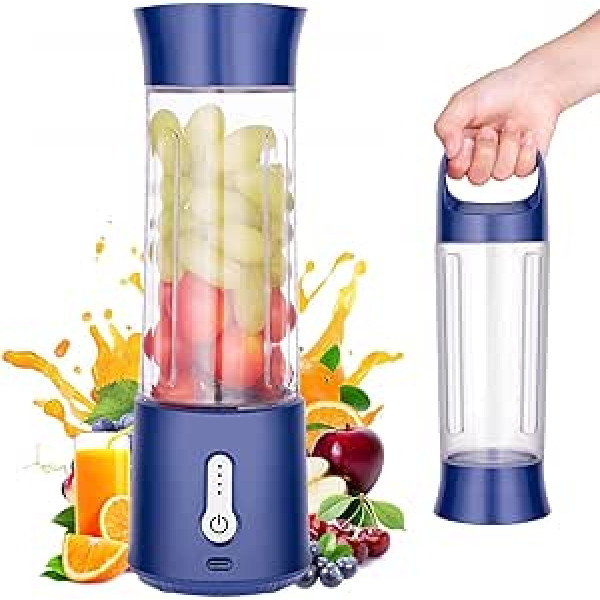 Portable Blender Personal Smoothie Maker - 500 ml USB Rechargeable Mixer with Cup Lid, BPA-Free Cup with 6 Blades Shakes and Smoothies Fresh Juice Stand Mixer for Outdoor Use (Blue)