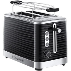 Russell Hobbs Inspire 24371-56 Toaster [for 2 Slices] Black with High-Quality High Gloss Structure (Extra Wide Toast Slots, Including Bun Attachment, 6 Browning Levels + Defrost & Reheat Function)