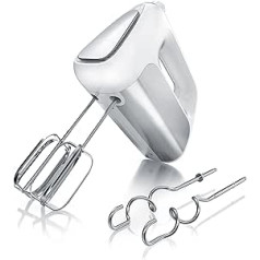 Arendo - Electric hand mixer 500 W - incl. 2 whisks and 2 dough hooks made of stainless steel - hand mixer - hook release - turbo button - thermal fuse - stainless steel look - white