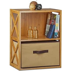 Relaxdays Regal Bambus mit Korb, 2 Ablagen, Holz Standregal, Badregal, Faltbox, HxBxT: 54 x 42 x 29 cm, natur braun