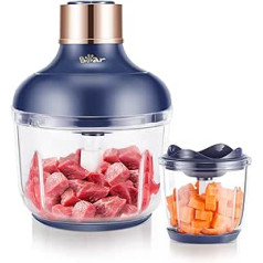 Bear 0.6 L + 2 L Electric Mini Chopper, 2 Speed Levels, Chopper with 4 Stainless Steel Blades and Meat Grinder, Glass Container Chopper for Meat, Baby Food, Fruit, Vegetables