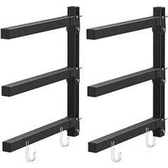 Ronlap Wooden Shelf with 3 Levels, Wall Mounted Metal Shelf, Wooden Storage, 50 kg Load Capacity per Level, Workshop Shelf, 2 Pack, Black